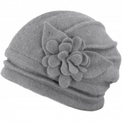 Bucket Hats Women's Elegant Flower Wool Cloche Bucket Slouch Hat - Light Gray - CO1174WWPMZ $73.49