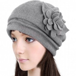 Bucket Hats Women's Elegant Flower Wool Cloche Bucket Slouch Hat - Light Gray - CO1174WWPMZ $63.35