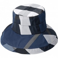 Bucket Hats Stylish Bucket Hats for Women Foldable Outdoor Plaid Fisherman Sun/Rain Cap with Chin Strap - Navy - CN18R7NTINE ...