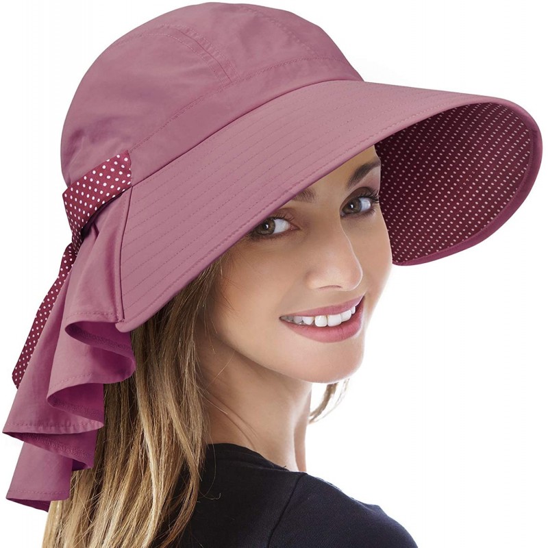 Sun Hats Safari Sun Hats for Women Fishing Hiking Cap with Neck Flap Wide Brim Hat - 3dark Pink - C218ESH3EY9 $17.57