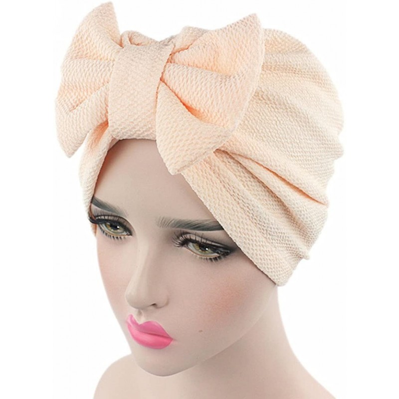 Skullies & Beanies Womens Removable Bowknot Hijab Turban Dual Purpose Cap - Light Pink - CO12OBUW29A $12.16