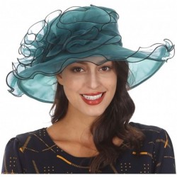 Sun Hats Ladies Wide Brim Organza Derby hat for Kentucky Derby Church Tea Party Wedding - S020-dark Green - CL18QAD9Z4D $46.29