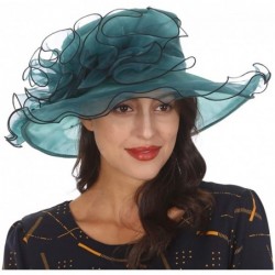 Sun Hats Ladies Wide Brim Organza Derby hat for Kentucky Derby Church Tea Party Wedding - S020-dark Green - CL18QAD9Z4D $27.67