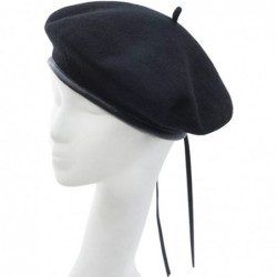 Berets Women's Adjustable Solid Color Wool Artist French Beret Hat - Black - CK18G6SUA2O $14.03