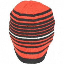 Skullies & Beanies 2 in 1 Reversible Striped & Solid Knit Beanie Hat - Winter Snug Fit Skull Cap - Orange/Black - CN18640206C...