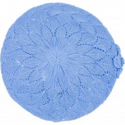 Berets Womens Crochet Flower Beanie Hats Lightweight Cutout Knit Beret Fashion Cap - Aqua Diamond Stripe - C612LCQ67L3 $19.35