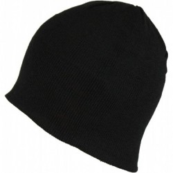 Skullies & Beanies 2 in 1 Reversible Striped & Solid Knit Beanie Hat - Winter Snug Fit Skull Cap - Orange/Black - CN18640206C...