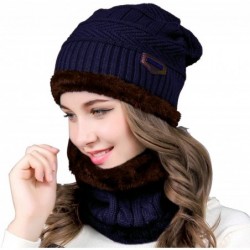 Headbands Women Winter Warm Hat Knit Reversible Plush Lined Hat Ski Cap Set Fleece Neck Warmer Circle Loop Scarf - CU18RYHXTC...
