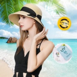 Fedoras Womens Summer Sun Beach Straw Hats UPF Protective Panama Fedora Outdoor Patio - 00721_beige - CM18RXXM5AN $37.51