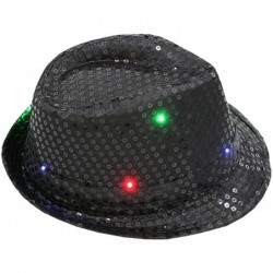 Fedoras Unisex Light Up Led Fedora Cap Colorful Sequin Fancy Dress Dance Party Women Men Hat - Black - CI18N9QQCTZ $19.18