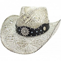 Cowboy Hats White Antiqued Straw Cowboy Hat with Jeweled Band - CM17YLW5EA3 $77.86