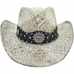 Cowboy Hats White Antiqued Straw Cowboy Hat with Jeweled Band - CM17YLW5EA3 $50.11