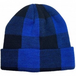 Skullies & Beanies Comfortable Unisex Beanie Warm- Stretchy & Soft Stylish & Trendy Knit hat - Navy Check - CE192HE4ASH $21.60