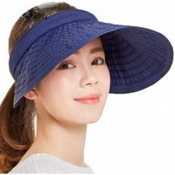 Sun Hats Women's Summer Foldable Straw Sun Visor w/Cute Bowtie Comfortable Beach Cap - Ripple Navy - CP196EQI9S2 $36.60