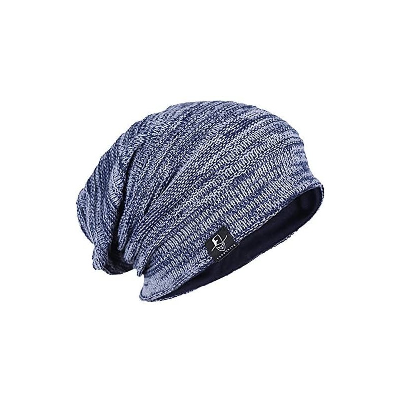 Skullies & Beanies Mens Slouchy Long Oversized Beanie Knit Cap for Summer Winter B08 - B50010-blue With Grey - C318MDH0W2Q $2...