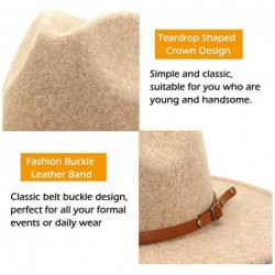 Fedoras Women Belt Buckle Wool Wide Brim Fedora Hat - Brown Belt Beige - CC19325RSOG $21.68