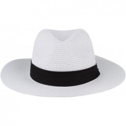 Sun Hats Men's Paper Woven Straw Panama Trilby Fedora Beach Sun Hat Large/22.8" - White - CE182ZQ796A $14.69