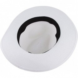 Sun Hats Men's Paper Woven Straw Panama Trilby Fedora Beach Sun Hat Large/22.8" - White - CE182ZQ796A $14.69