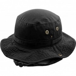 Bucket Hats Unisex Washed Cotton Bucket Hat Summer Outdoor Cap - (2. Boonie With Chin Strap) Black - C311JEB15HP $20.23