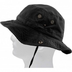 Bucket Hats Unisex Washed Cotton Bucket Hat Summer Outdoor Cap - (2. Boonie With Chin Strap) Black - C311JEB15HP $14.26