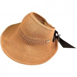 Sun Hats Ladies Women Wide Brimmed Floppy Hat Foldable Straw Flower Beach Hat - E - CR18SWCI6ZL $23.78