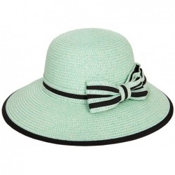 Sun Hats Women's Vintage Classic Derby Panama Hat Floppy Wide Brim Summer Style Beach Hat - Skyblue - C512GSPN82T $37.17