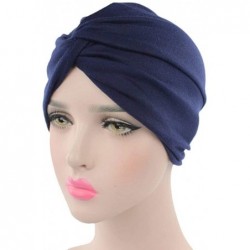 Skullies & Beanies Women's Sleep Soft Turban Pre Tied Cotton India Chemo Cap Beanie Turban Headwear - Navy&pink - C718KG3ILGO...