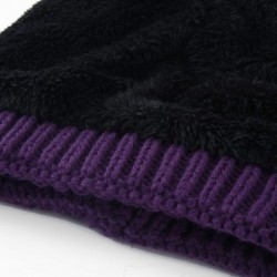 Skullies & Beanies Women's Knitted Messy Bun Hat Ponytail Beanie Baggy Chunky Stretch Slouchy Winter - Dark Purple - CT18YMGM...