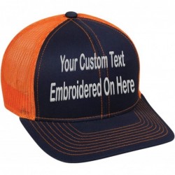 Baseball Caps Custom Trucker Mesh Back Hat Embroidered Your Own Text Curved Bill Outdoorcap - Navy/Orange - CP18K5L8RLN $49.64