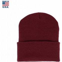 Skullies & Beanies Classic Cuff Beanie Hat Winter Skully Hat Knit Ski Hat Toque Made in USA - Burgundy - CL188EAX0WI $17.62
