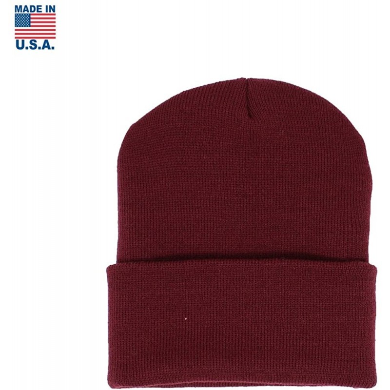 Skullies & Beanies Classic Cuff Beanie Hat Winter Skully Hat Knit Ski Hat Toque Made in USA - Burgundy - CL188EAX0WI $13.68