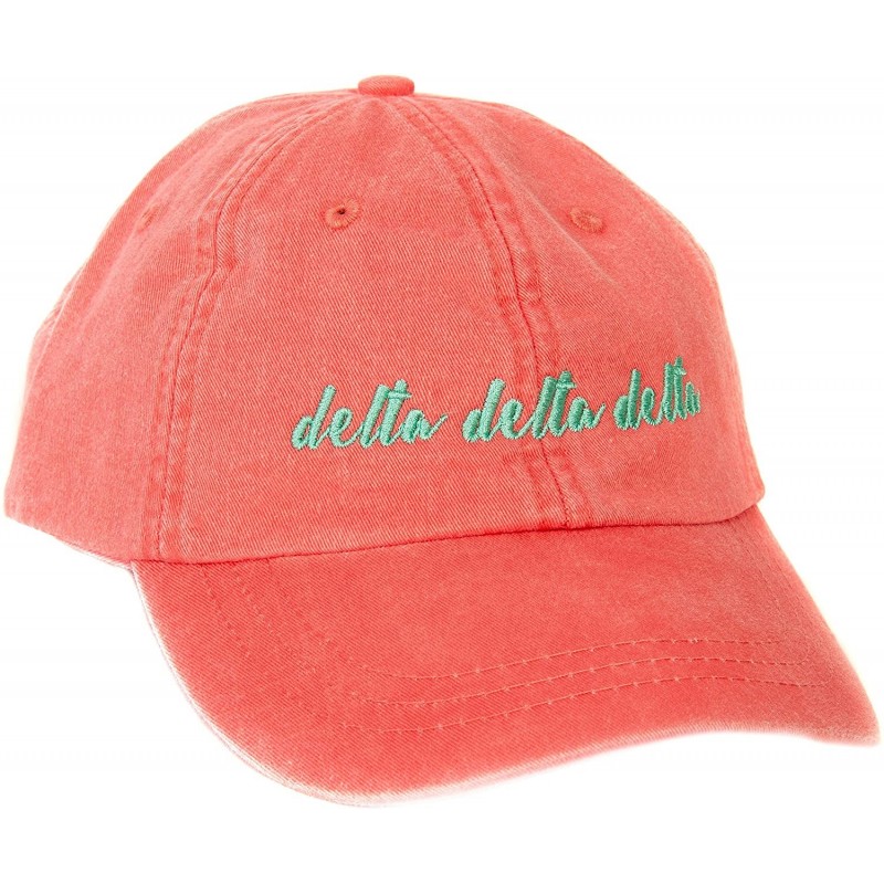 Baseball Caps Delta Delta Sorority Baseball Hat Cap Cursive Name Font tri Delta - Coral - CC188U7MM48 $29.06