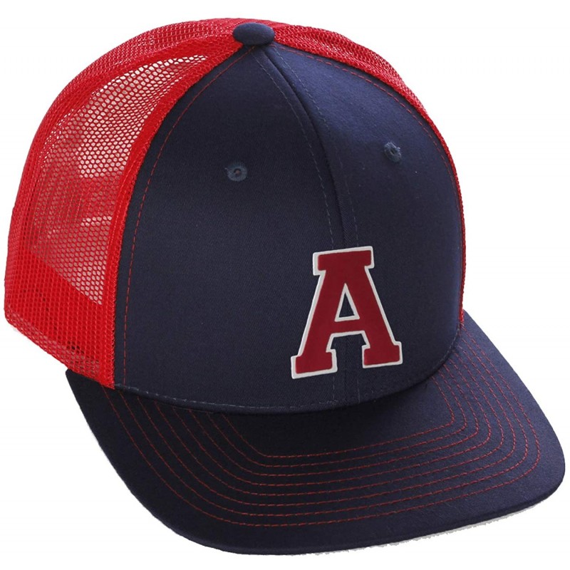 Baseball Caps Structured Trucker Mesh Hat Custom Colors Letter A Initial Baseball Mid Profile - Navy Red White Red - CR18HTL4...