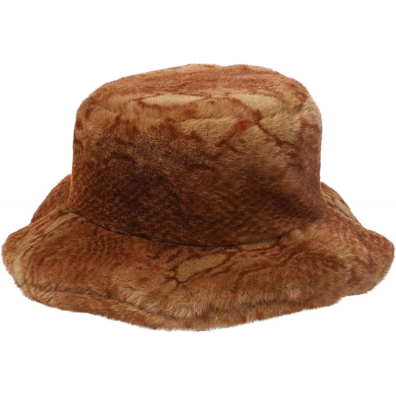 Bucket Hats Women's Snakeskin Print Faux Fur Bucket Hat Winter Warmer Fisherman Cap - Camel - CP18X63ZRMS $23.40