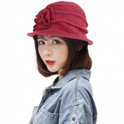 Bucket Hats Womens Girls Warm Wool Cloche Round Hat Wrinkled Floral Fedora Bucket Vintage Hat for Ladies - Red - CL18KHHC5UG ...