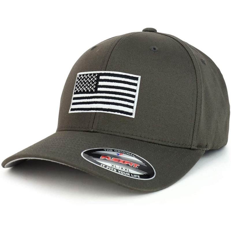 Baseball Caps USA American Flag Embroidered Flexfit Cap Fits Up to XXL - Dark Grey - CG18SW6UL2I $34.18