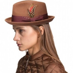 Fedoras Unisex Classic Fedora Hats Wool Felt Trilby Hat with Bowknot Feather - Camel - C8186DZAKND $62.39