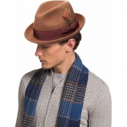 Fedoras Unisex Classic Fedora Hats Wool Felt Trilby Hat with Bowknot Feather - Camel - C8186DZAKND $41.32