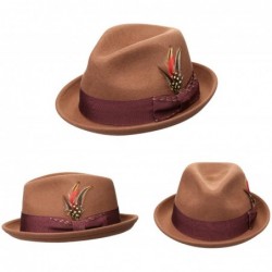 Fedoras Unisex Classic Fedora Hats Wool Felt Trilby Hat with Bowknot Feather - Camel - C8186DZAKND $41.32