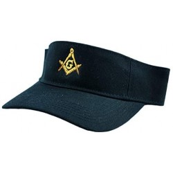 Visors Gold Square & Compass Embroidered Masonic Cotton Twill Adjustable Visor Hat - Black - CL127DCG7FB $39.87