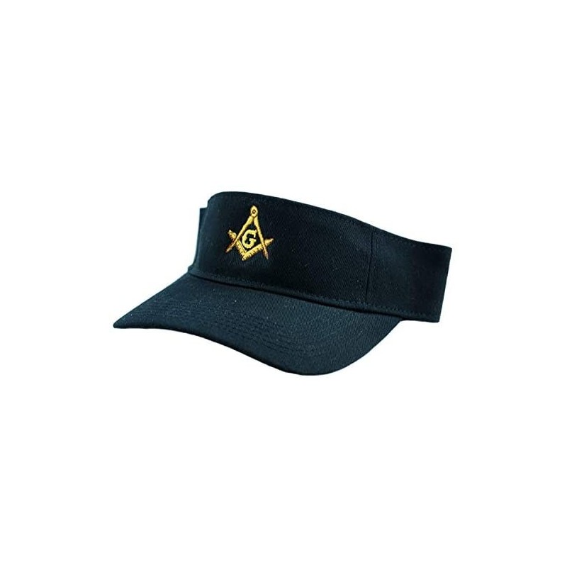 Visors Gold Square & Compass Embroidered Masonic Cotton Twill Adjustable Visor Hat - Black - CL127DCG7FB $39.87