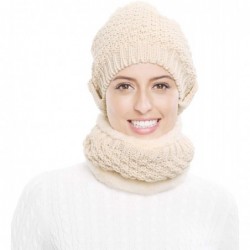 Skullies & Beanies Winter Beanie Hat Scarf and Mask Set 3 Pieces Thick Warm Slouchy Knit Cap - Beige - CD186O2I656 $16.69