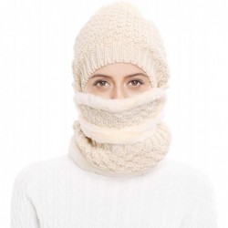 Skullies & Beanies Winter Beanie Hat Scarf and Mask Set 3 Pieces Thick Warm Slouchy Knit Cap - Beige - CD186O2I656 $16.69