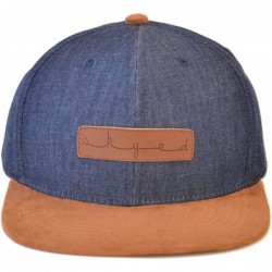 Baseball Caps Snapback Hat Collection with Genuine Leather Strap (Multiple Colors) - Dark Denim Cap - Light Brown Suede Brim ...
