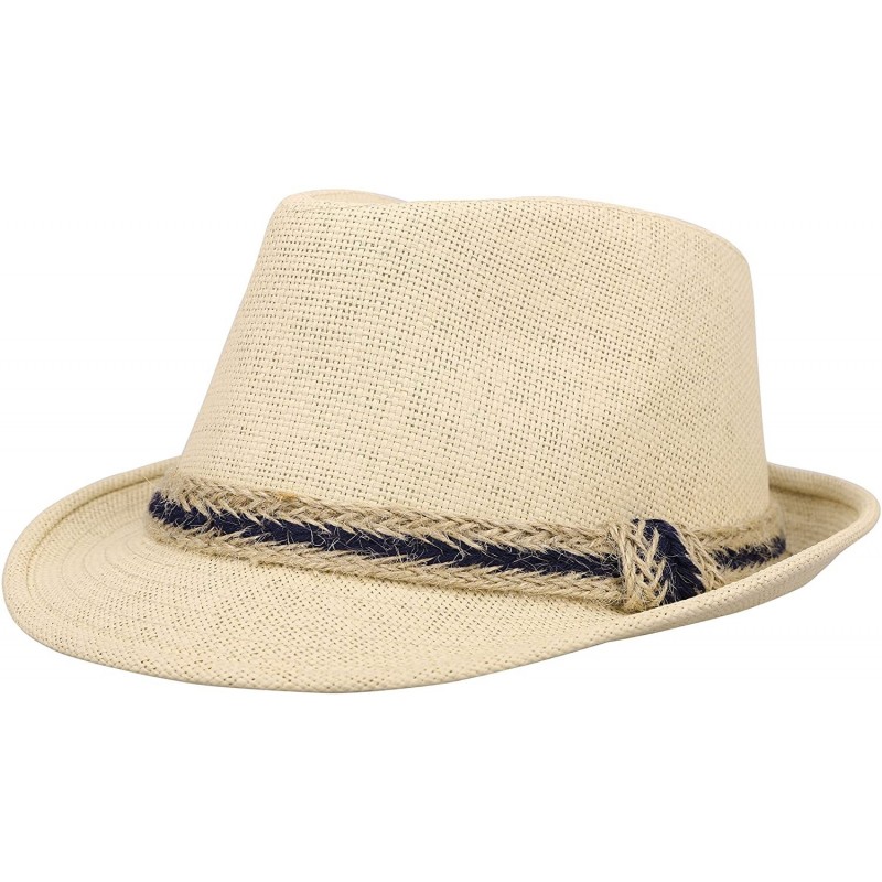 Fedoras Panama Style Trilby Fedora Straw Sun Hat with Leather Belt - Z_band_beige - CV18SC9IW2O $22.61