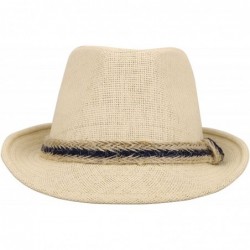 Fedoras Panama Style Trilby Fedora Straw Sun Hat with Leather Belt - Z_band_beige - CV18SC9IW2O $22.61
