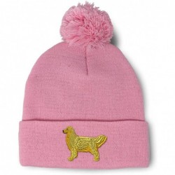 Skullies & Beanies Custom Pom Pom Beanie Golden Retriever Dog C Embroidery Acrylic - Soft Pink - C818A3IHAW6 $30.13
