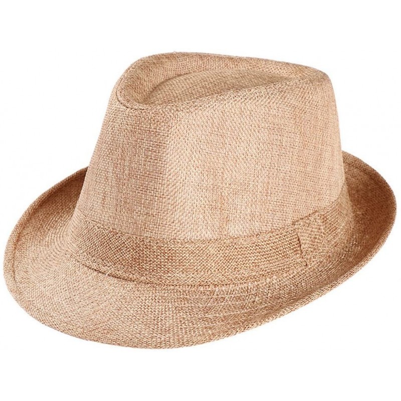 Fedoras Men's Fedoras- Straw Fedora Panama Sun Summer Beach Hat Cuban Trilby Men Women (Khaki) - Khaki - C918UOG2N78 $14.40