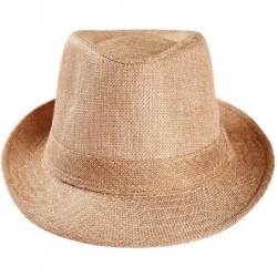 Fedoras Men's Fedoras- Straw Fedora Panama Sun Summer Beach Hat Cuban Trilby Men Women (Khaki) - Khaki - C918UOG2N78 $14.40