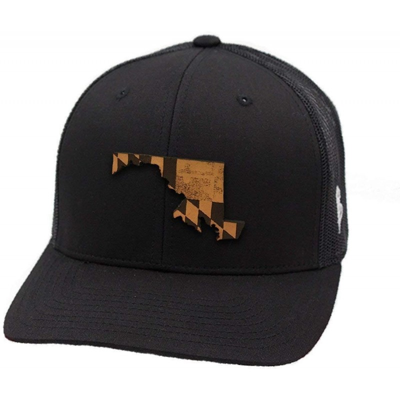 Baseball Caps Maryland 'The 7' Leather Patch Hat Curved Trucker - Black - CC18IGQ3MDY $38.56